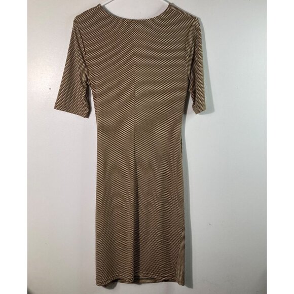 Womens Banana Republic Faux Wrap Dress 1/2 Sleeve Brown White S Polyester Spande - Picture 3 of 9